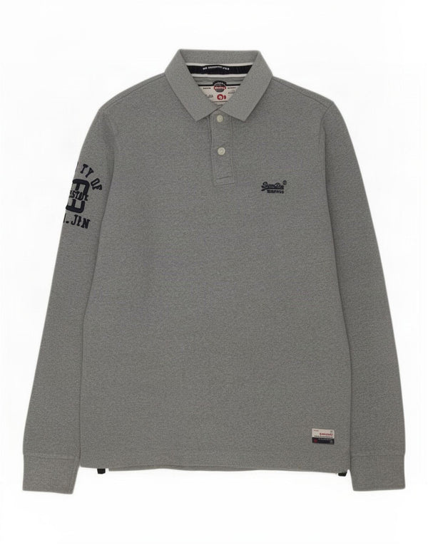 Superdry Polo Graphique à Manches Longues Homme Grand Gris Coton