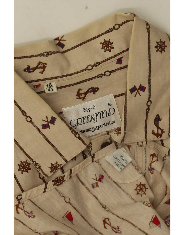 Greenfield Mens Abstract Pattern Pull Shirt Taille 41 16 Grand Beige