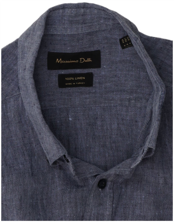Massimo Dutti Chemise Homme Lin Bleu Moyen