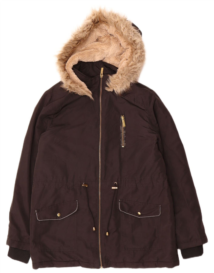 Oasis Parka à capuche pour femme UK 14 Medium Noir