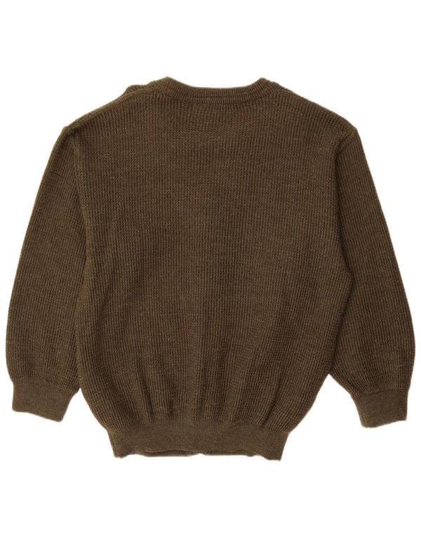 vintage Mens Cardigan Sweater IT 50 Moyen Kaki Nouvelle Laine