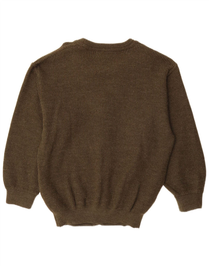 vintage Mens Cardigan Sweater IT 50 Moyen Kaki Nouvelle Laine