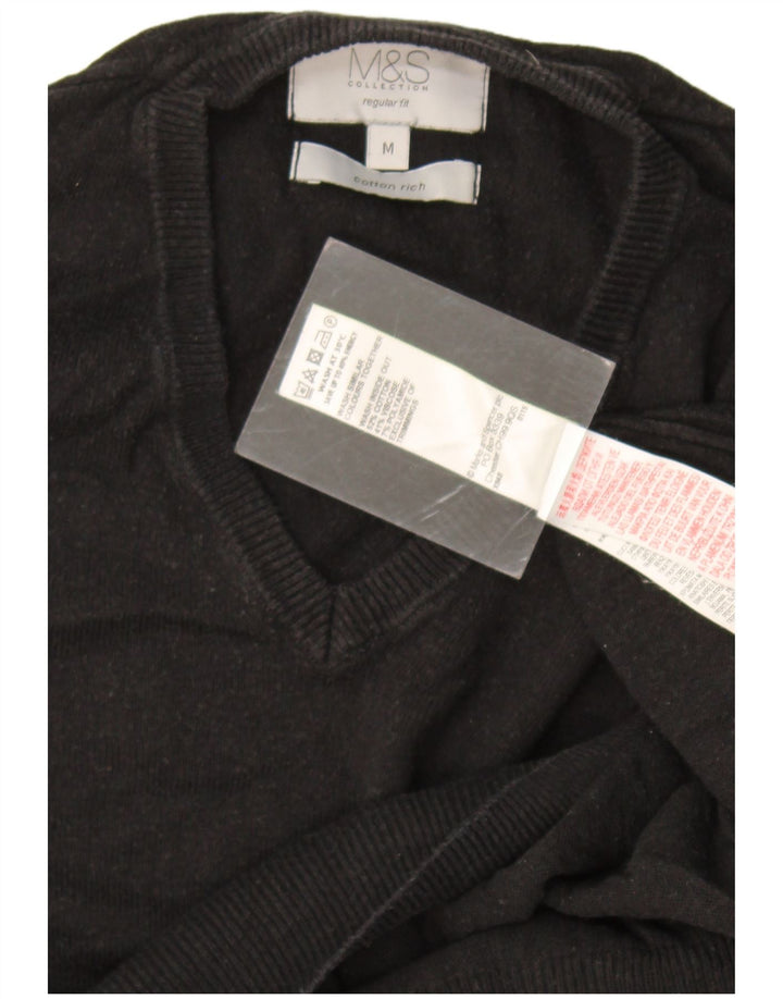 Marks & Spencer Pull coupe classique à col en V pour homme en coton noir moyen