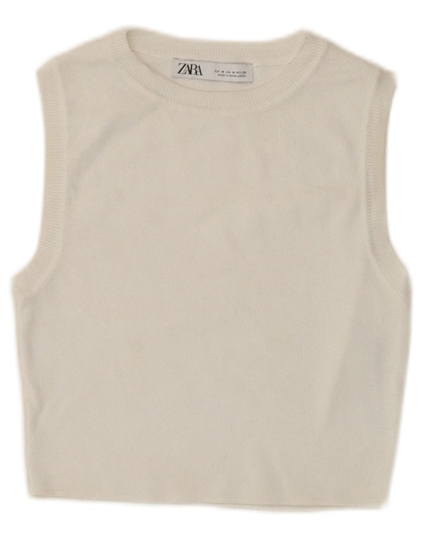 Zara Haut court sans manches pour femme UK 12 Viscose blanc moyen