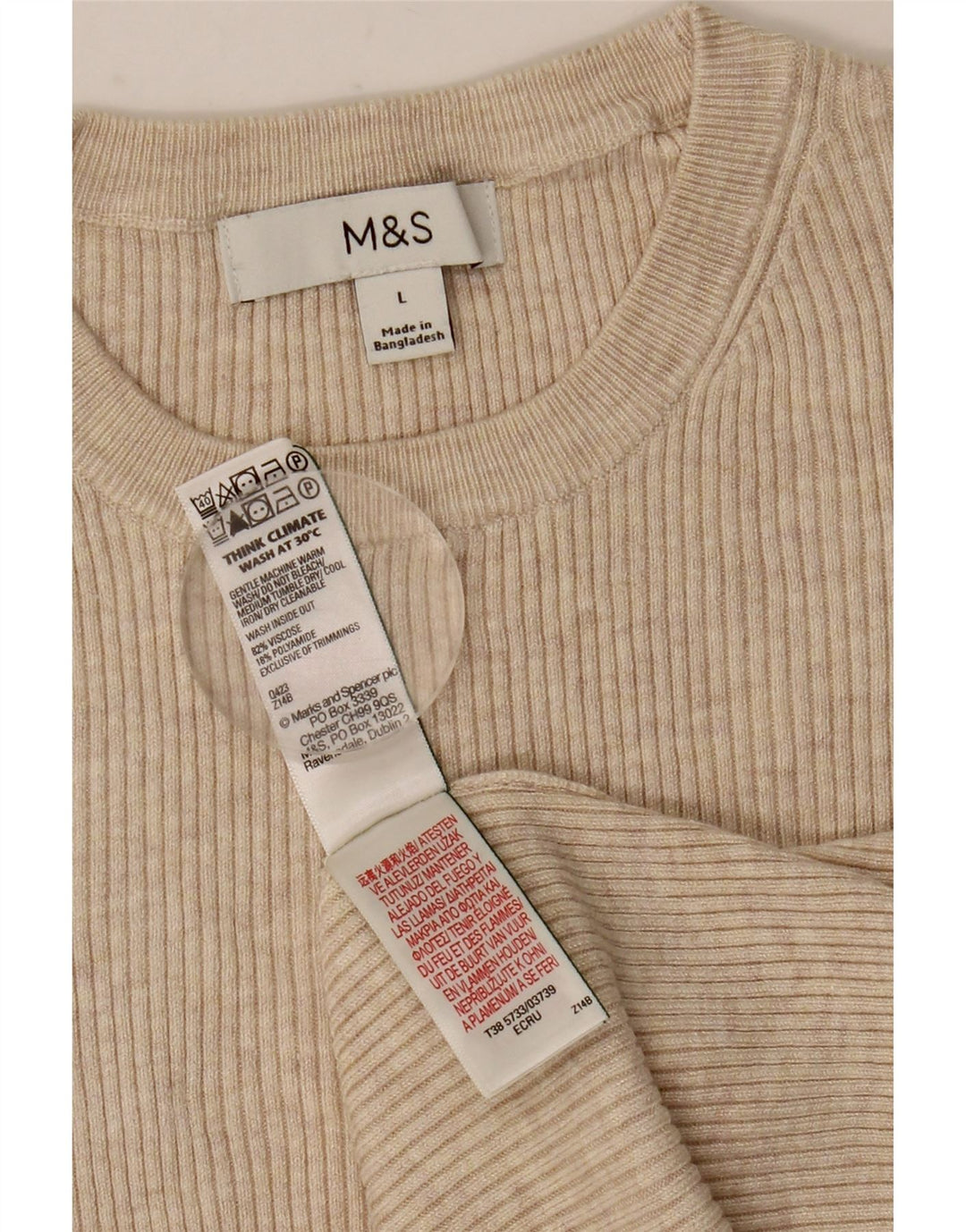 MARKS & SPENCER T-Shirt Femme UK 14 Large Beige Viscose