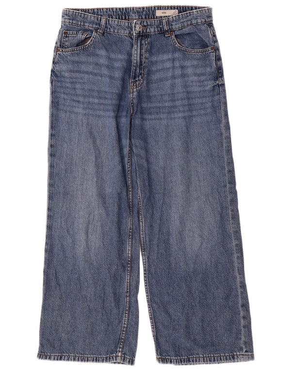 Marks & Spencer Jean taille haute jambe large pour femme UK 12 Medium W32 L26 Bleu