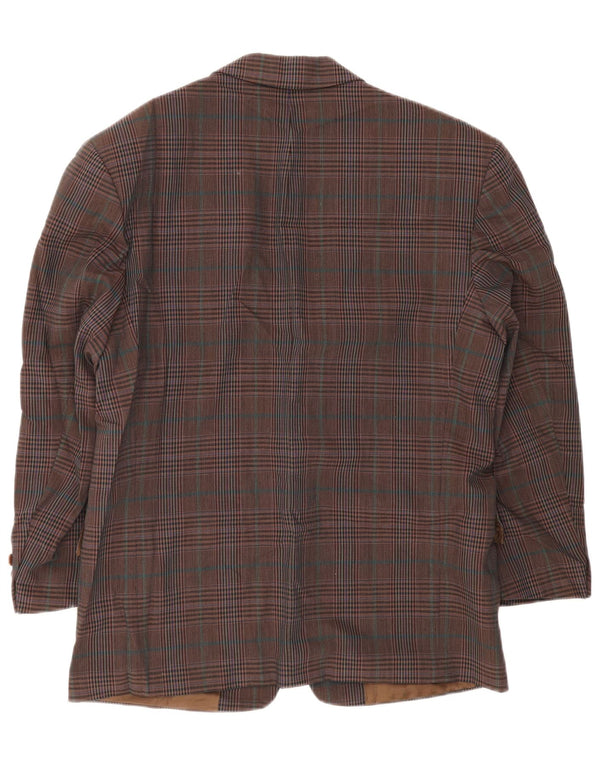 Hugo Boss Veste blazer à 2 boutons pour homme EU 52 XL Marron à carreaux en laine vierge