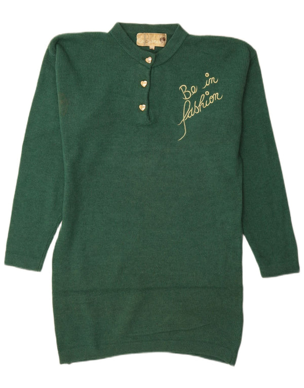 vintage Femmes Manches Longues Surdimensionné Jumper Robe UK 10 Petit Vert