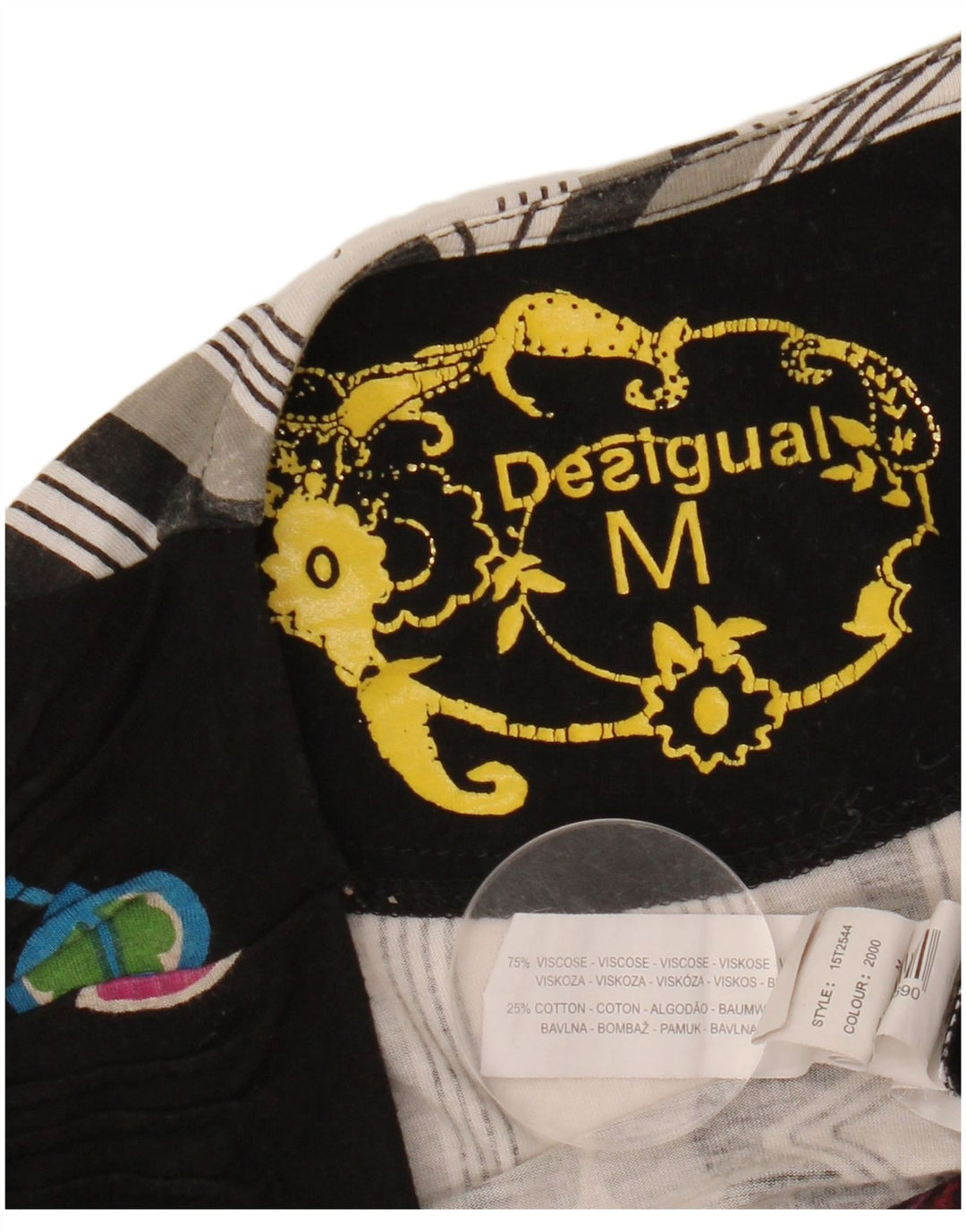 DESIGUAL Haut Graphique à Manches Longues pour Femme UK 42 Viscose Florale Noir Moyen