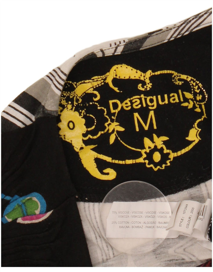 DESIGUAL Haut Graphique à Manches Longues pour Femme UK 42 Viscose Florale Noir Moyen