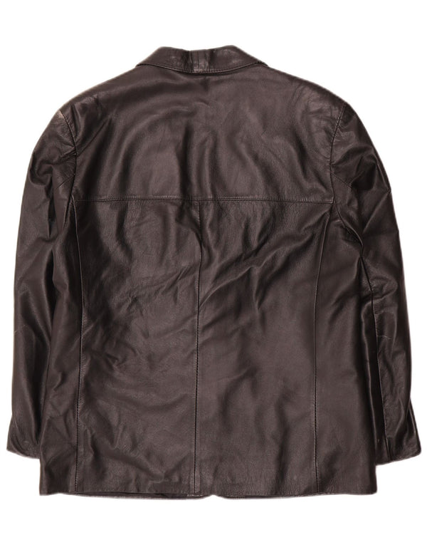 vintage Homme 2 Boutons Veste Blazer En Cuir IT 50 Grand Cuir Noir