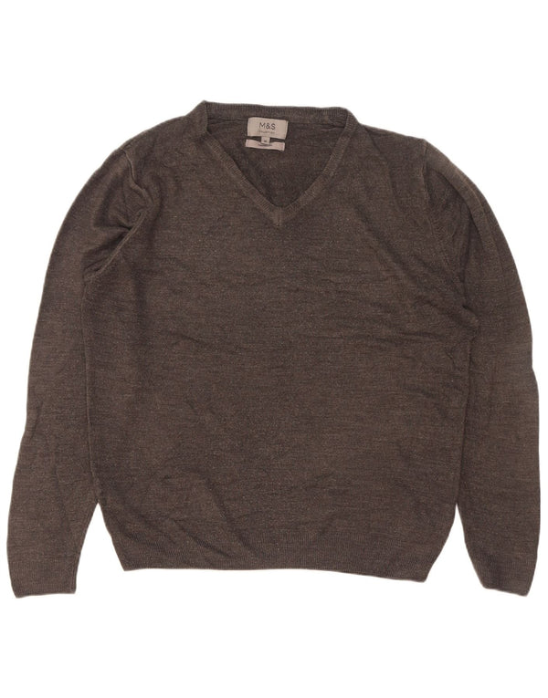 Marks & Spencer Mens V-Neck Jumper Sweater Medium Grey Acrylic