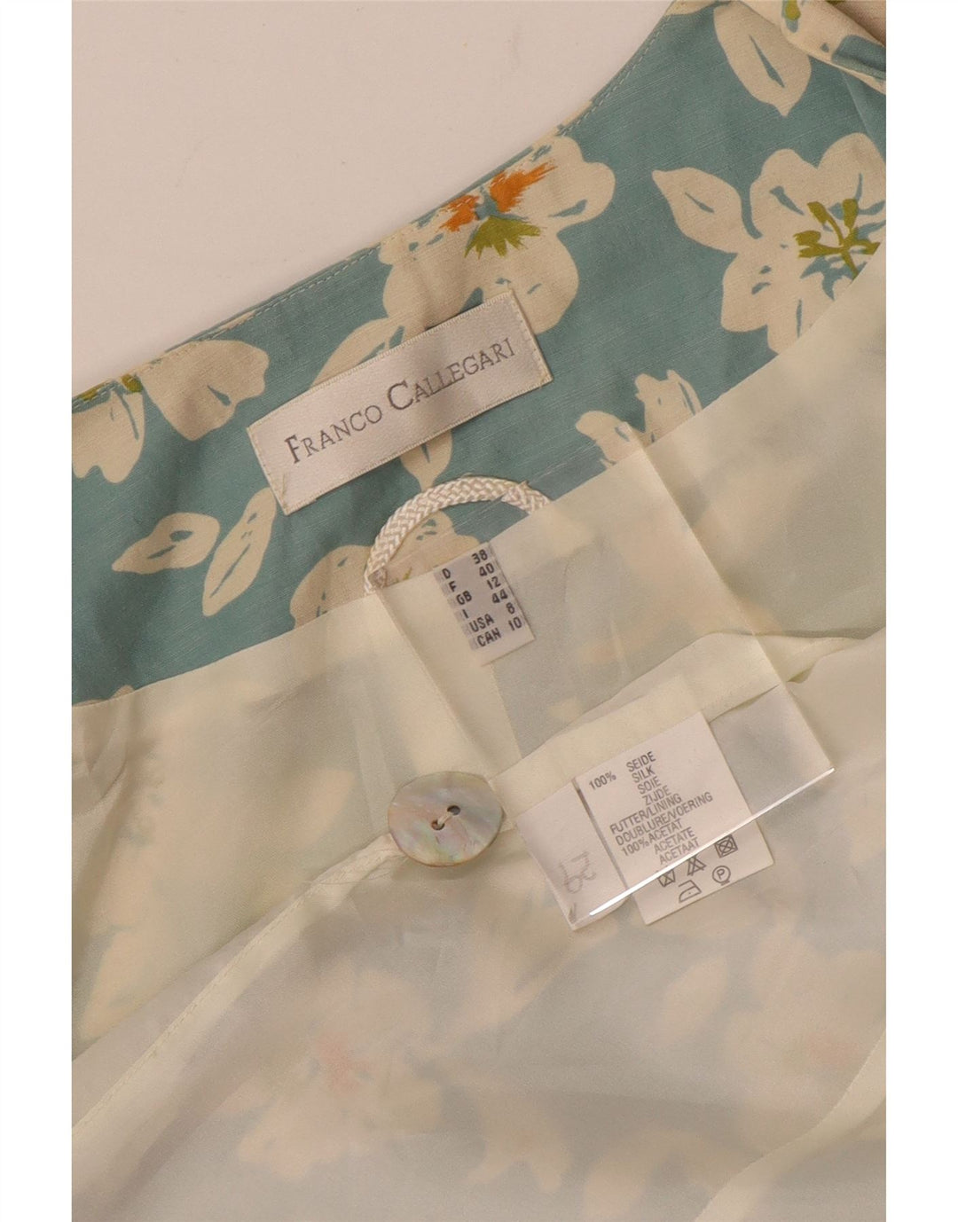 Franco Callegari Veste blazer à 4 boutons pour femme UK 12 Bleu moyen floral