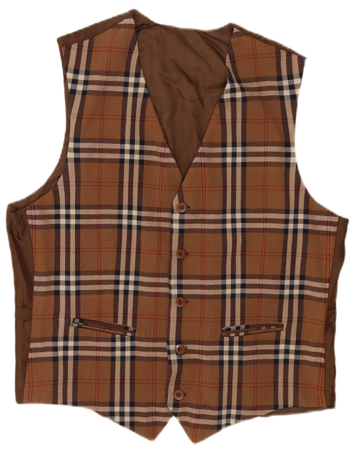 Gilet homme vintage à carreaux marron moyen