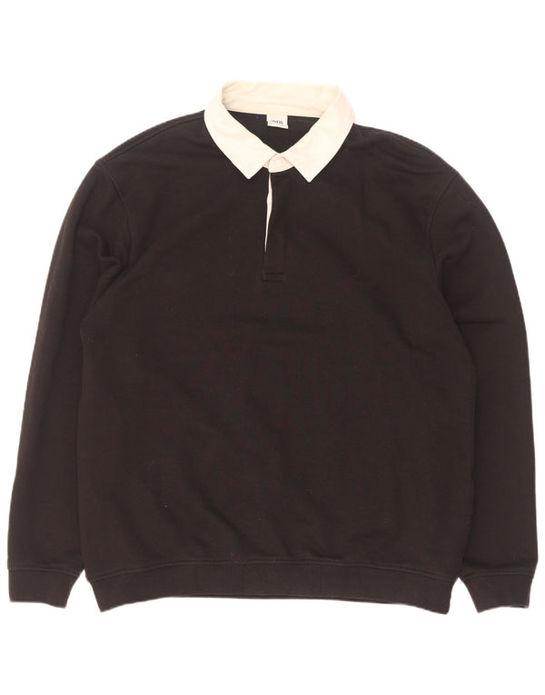 Zara Polo Rugby À Manches Longues Homme XL Noir Coton