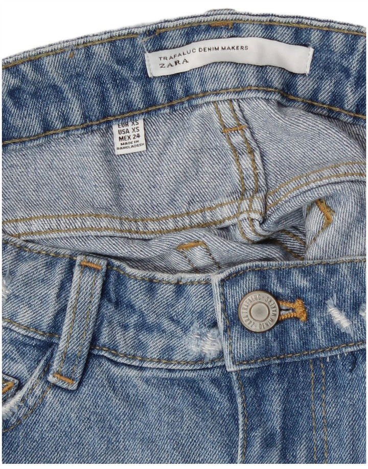 Zara Femmes Mini Jupe En Jean En Détresse XS W24 Bleu