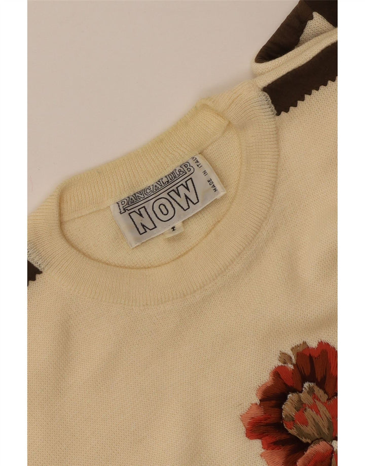 PANCALDI & B Pull à col rond pour femme UK 16 Grand blanc cassé floral