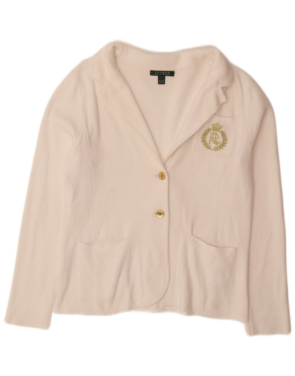RALPH LAUREN Pull Cardigan Femme UK 16 Grand Coton Blanc