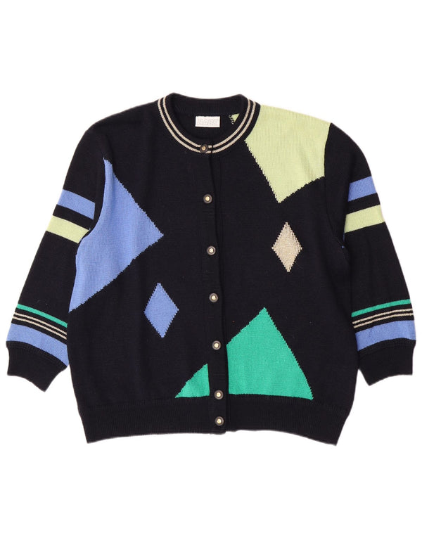 Rabe Womens Cardigan Sweater UK 14 Large Bleu Marine Géométrique Acrylique