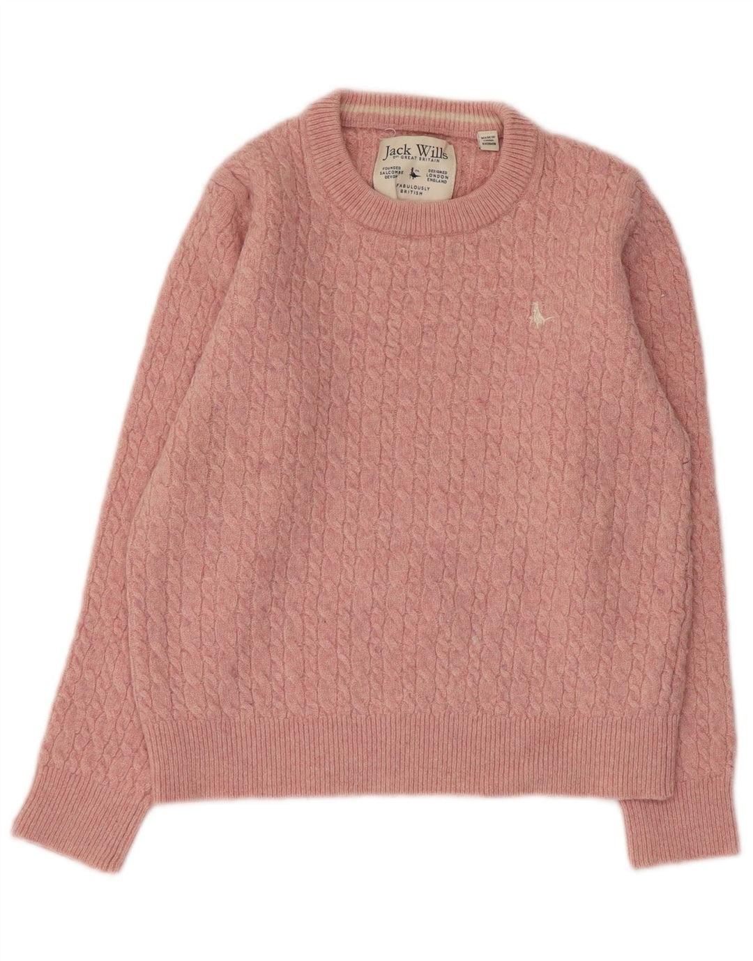 JACK WILLS Pull col bateau pour femme UK 14 Grande laine rose