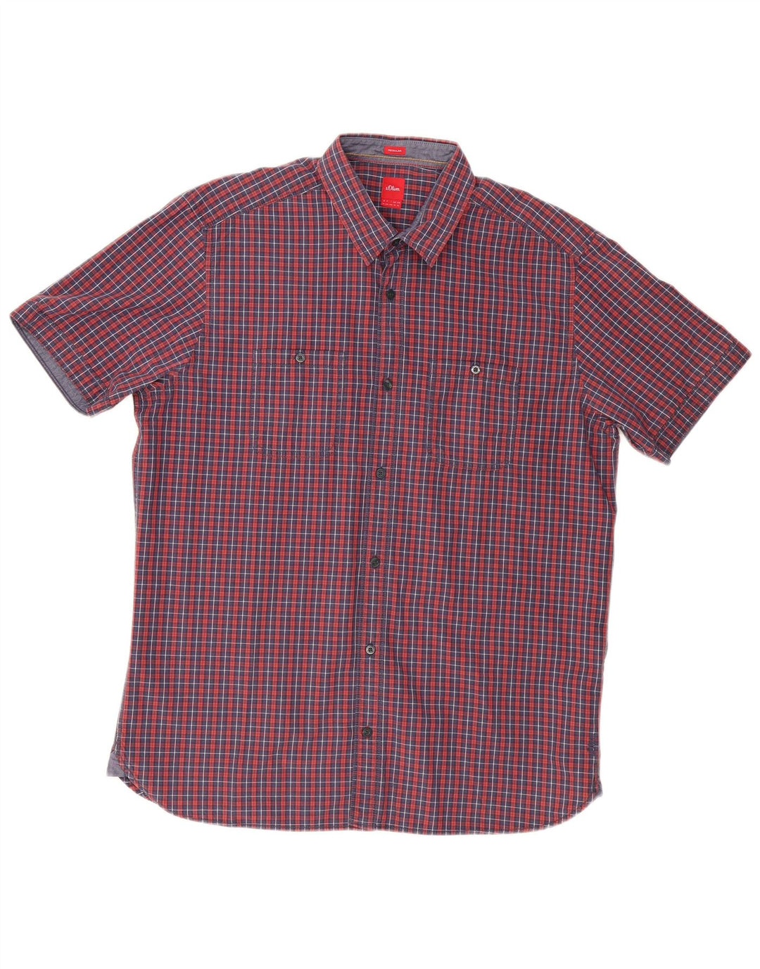 S.Oliver Chemise à manches courtes pour homme Coupe régulière XL Rouge à carreaux en coton