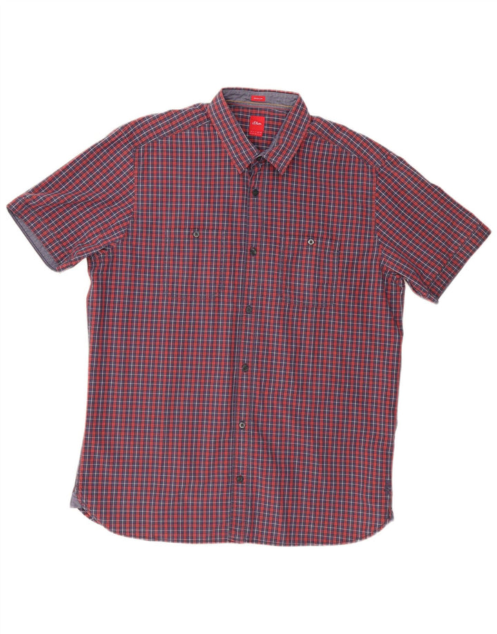 S.Oliver Chemise à manches courtes pour homme Coupe régulière XL Rouge à carreaux en coton