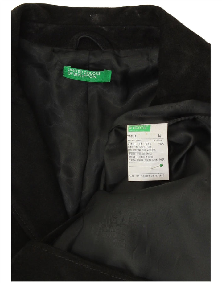 BENETTON Veste blazer en daim à 3 boutons pour femme IT 44 Cuir noir moyen