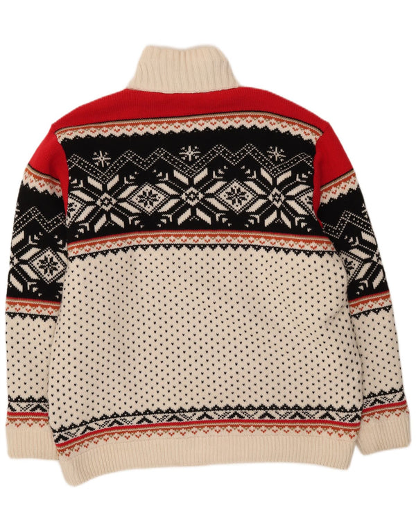 vintage Mens Zip Neck Jumper Pull 2XL Off White Fair Isle