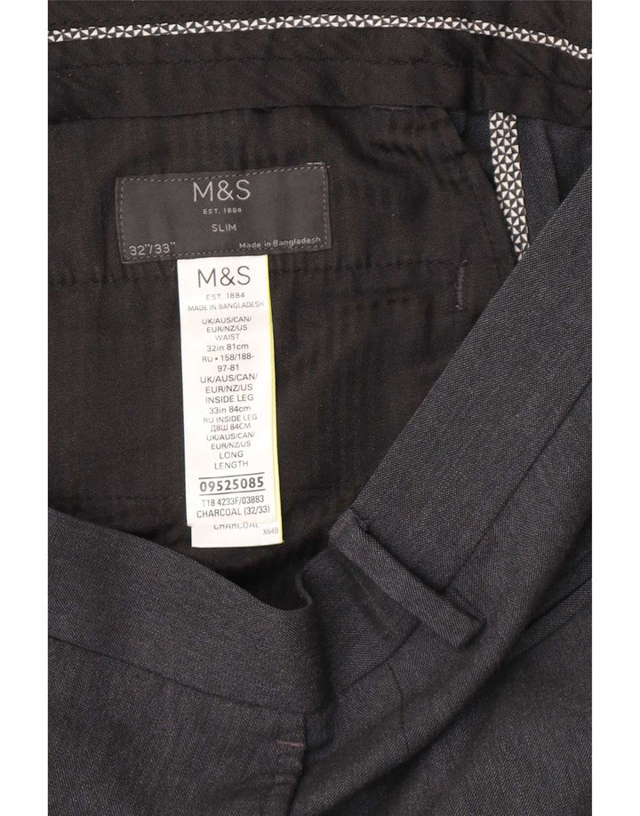 Marks & Spencer Pantalon Chino Slim Homme W32 L33 Gris Polyester