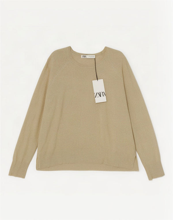 Zara Pull surdimensionné à col bateau pour homme UK 10 Petit Beige Moucheté
