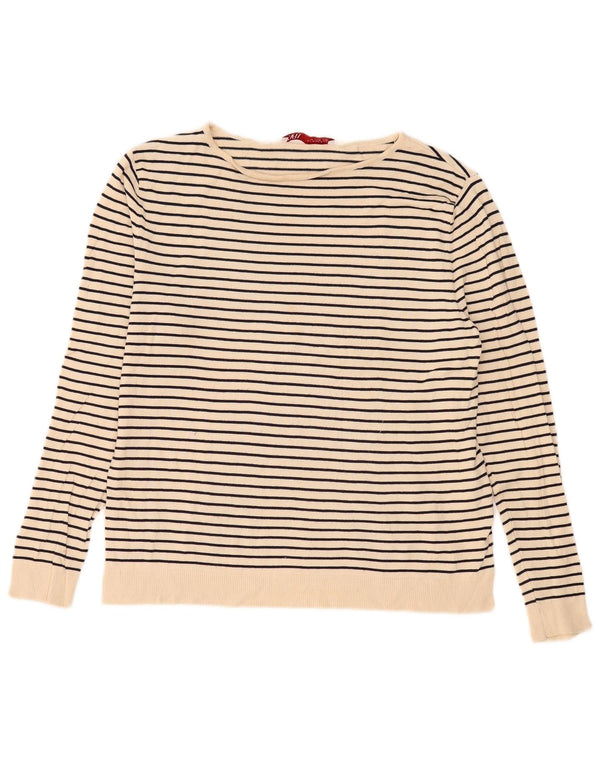 Zara Femme Top Manches Longues UK 44 Viscose Rayé Beige Moyen