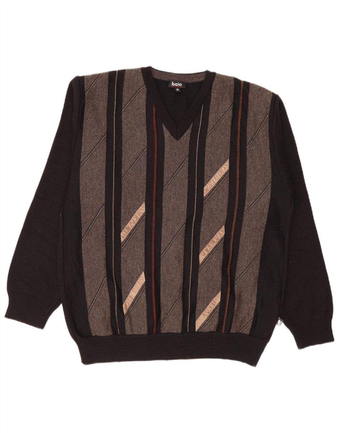 Hajo Pull col V pour homme en laine color block noir moyen