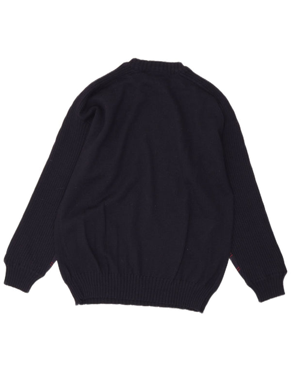 vintage Mens Crew Neck Jumper Pull Moyen Bleu Marine Rayé