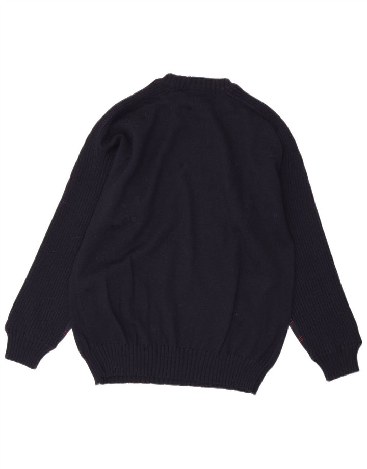 vintage Mens Crew Neck Jumper Pull Moyen Bleu Marine Rayé