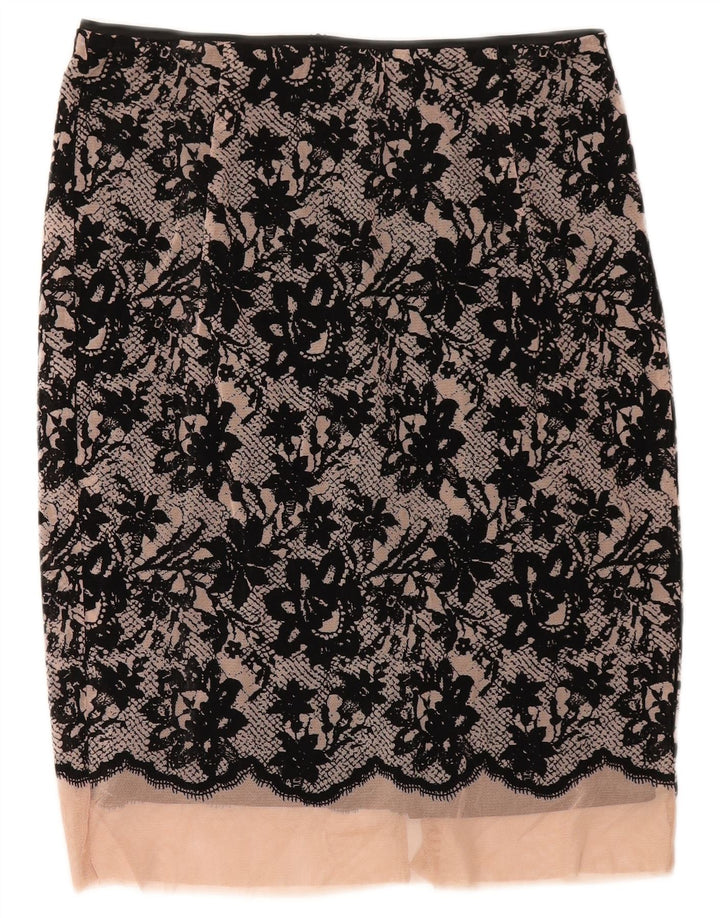 Zara Femme Jupe Midi XS W30 Noir Floral Polyester