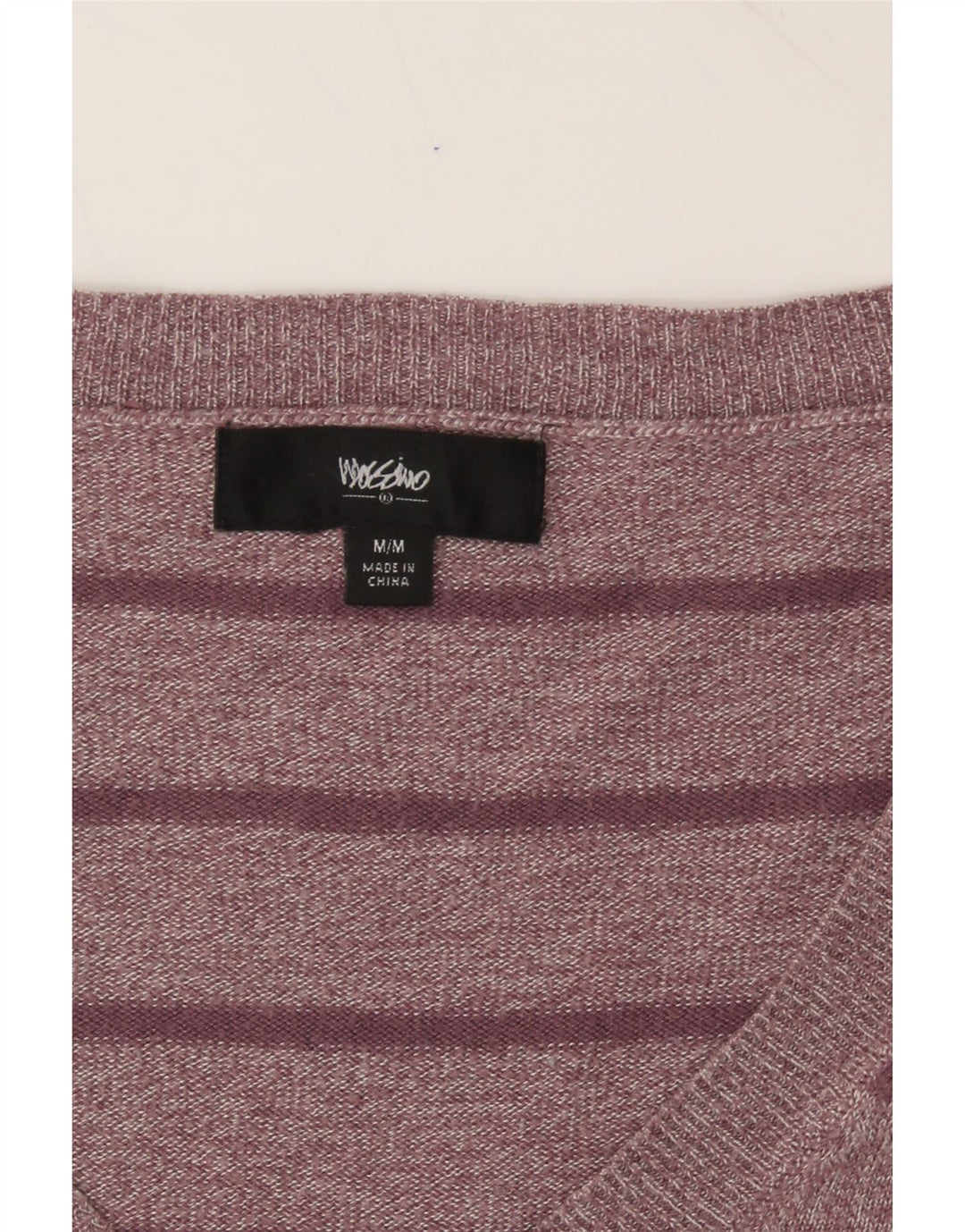 MOSSIMO Womens V-Neck Jumper Sweater UK 14 Medium Pink Striped Nylon Vintage Mossimo and Second-Hand Mossimo from Messina Hembry 