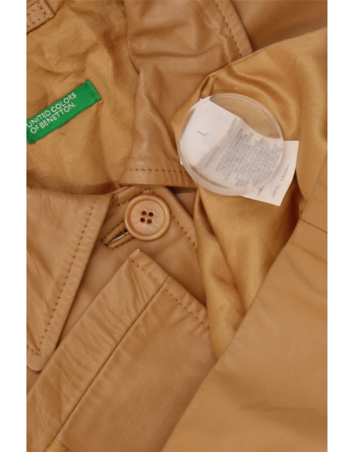 Benetton Veste en cuir pour femme UK 16 Grand cuir beige