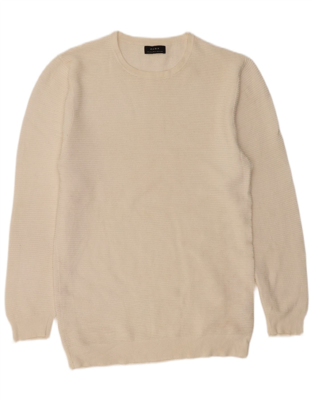 Zara Pull à col rond pour homme en coton blanc cassé