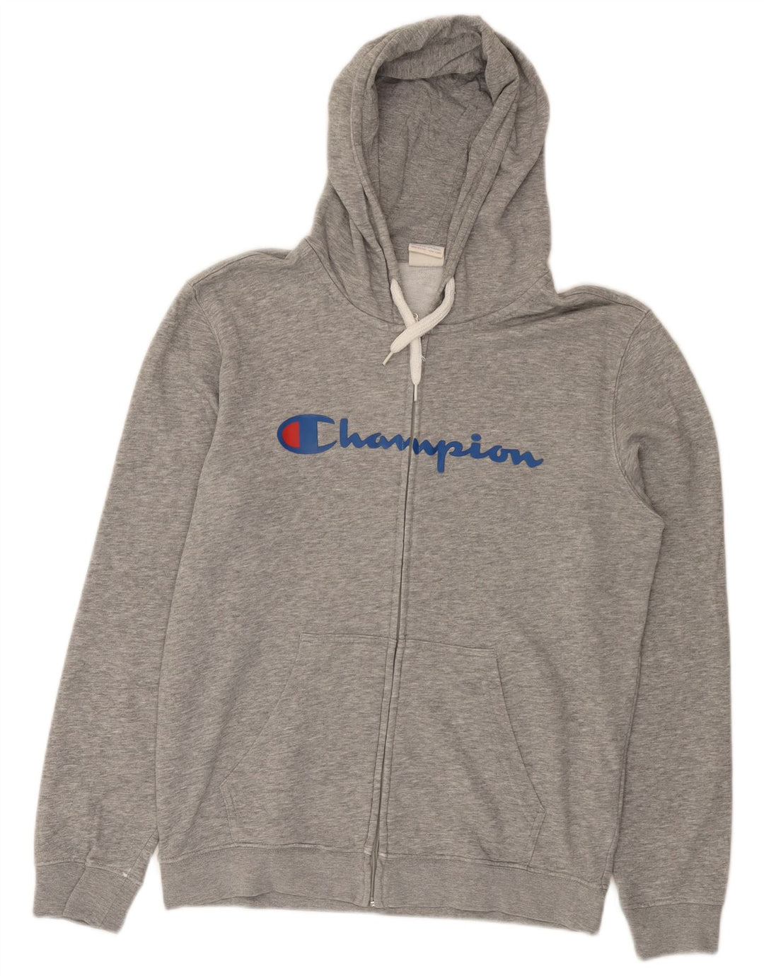 Champion Pull à Capuche Zippé Graphique Homme Gris Moyen Coton