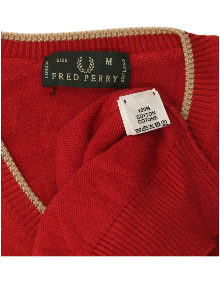 Fred Perry Pull Col V Homme Rouge Moyen Coton