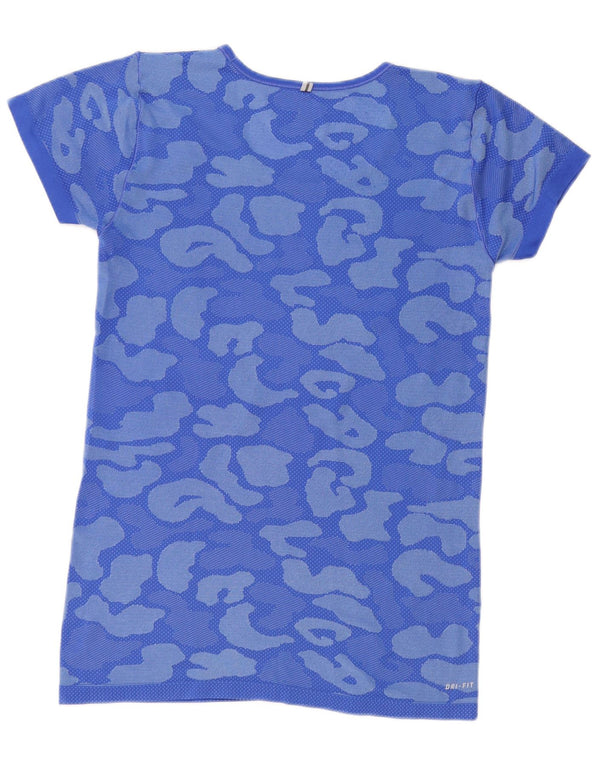 NIKE Womens Dri Fit T-Shirt Top UK 10 Petit Bleu Camouflage