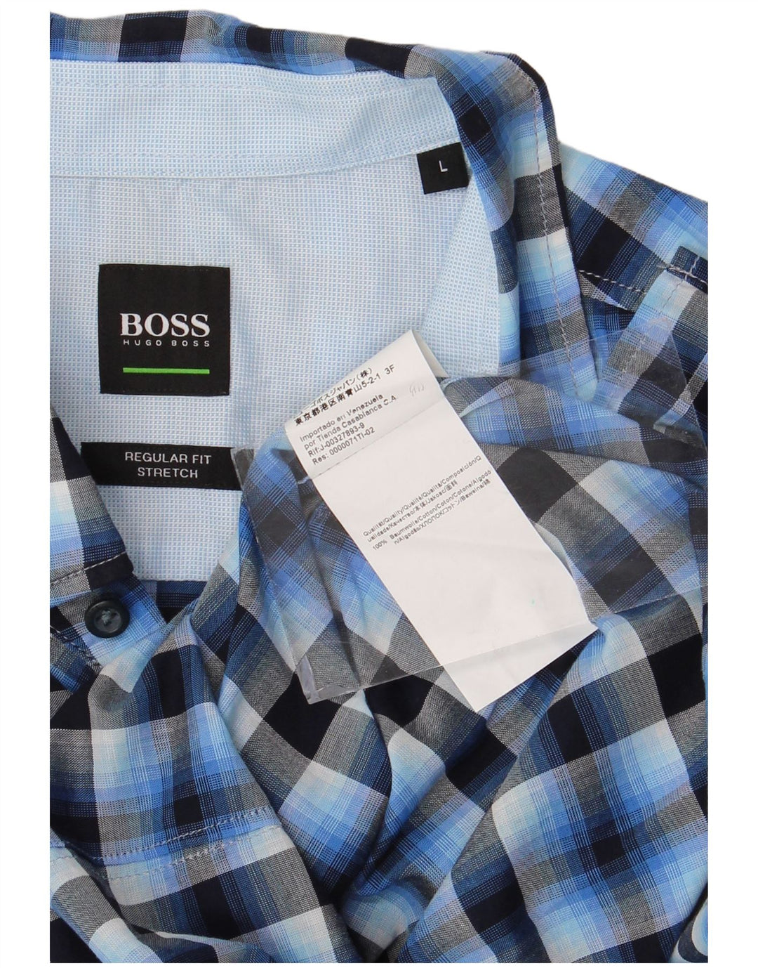Hugo Boss Chemise Stretch Regular Fit en coton à grands carreaux bleus