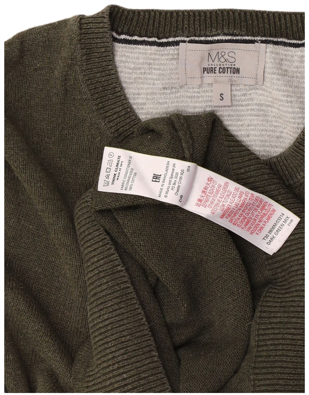 Marks & Spencer Pull à col rond pour homme Petit coton kaki