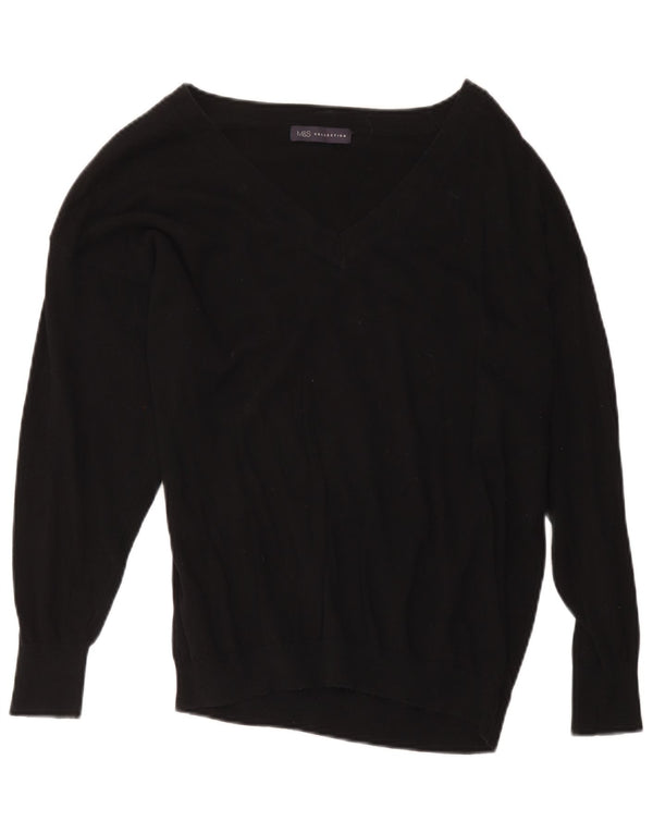Marks & Spencer Pull col en V pour femme UK 16 Large Noir Coton