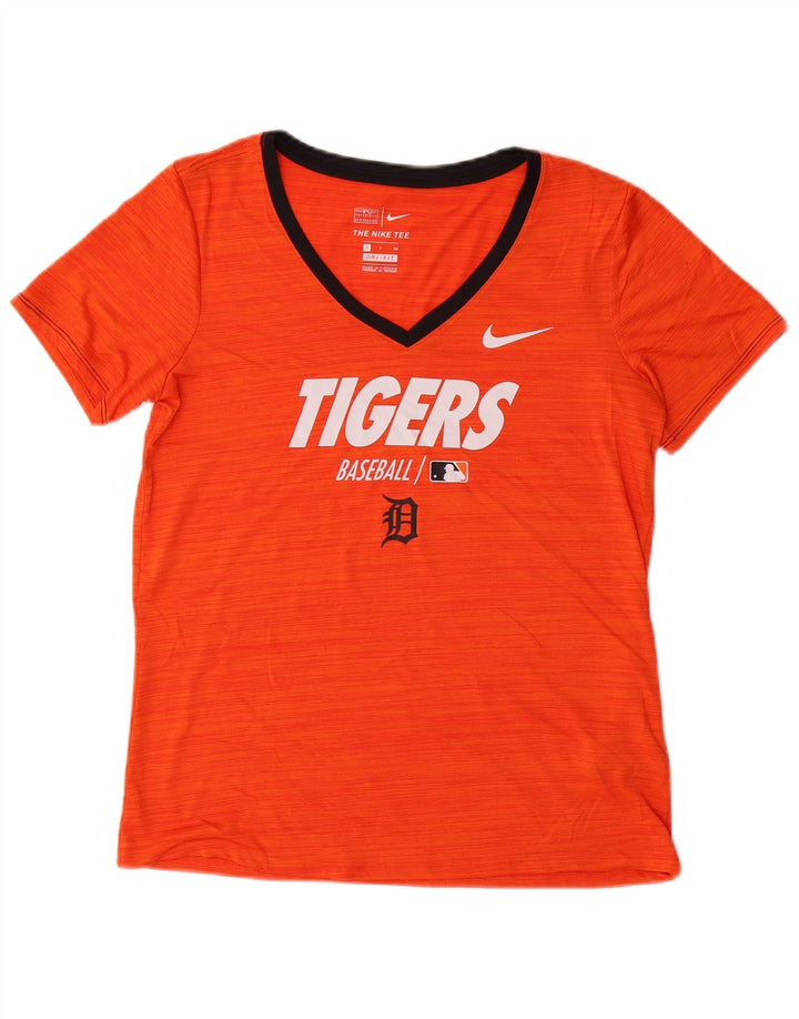 NIKE Womens Tigers Graphic T-Shirt Top UK 10 Petit Orange Polyester