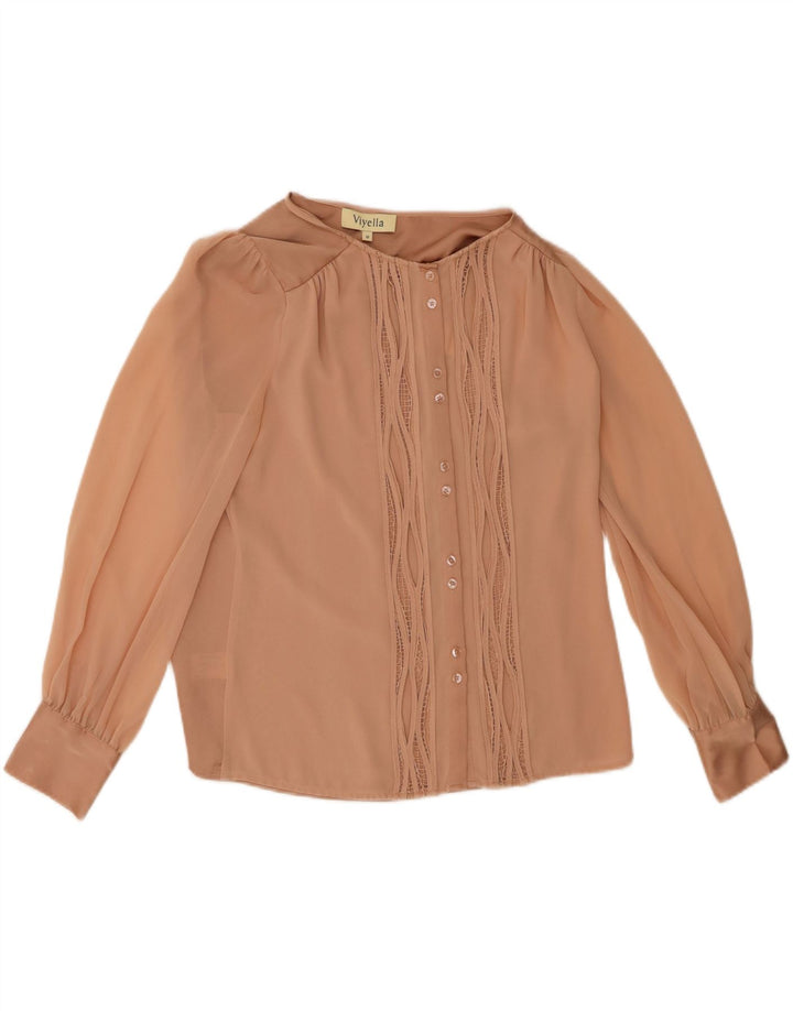 Viyella Chemisier à volants sur le devant pour femme UK 10 Petit polyester beige