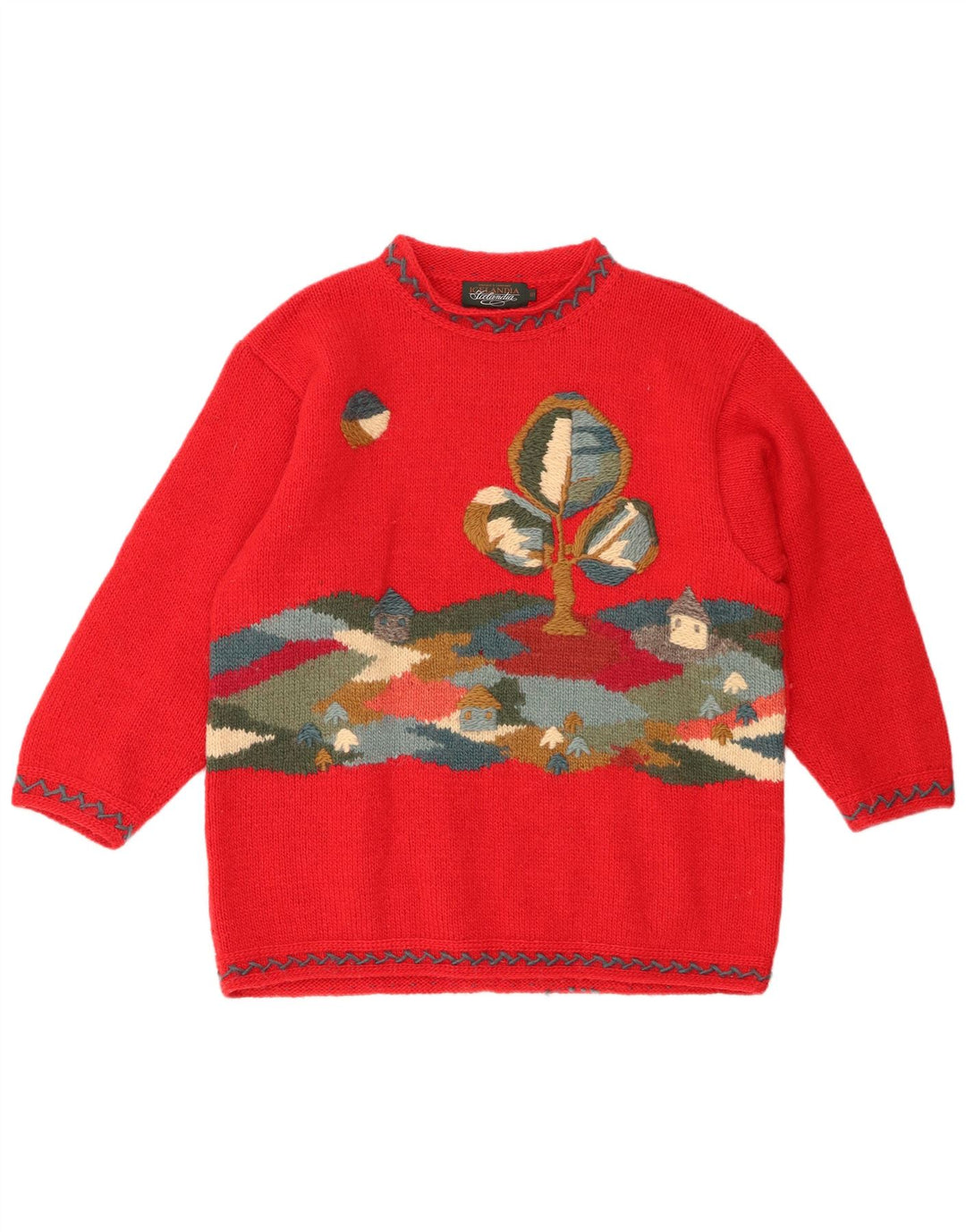 ICELANDIA Pull surdimensionné à col roulé pour femme UK 10 Petit Rouge