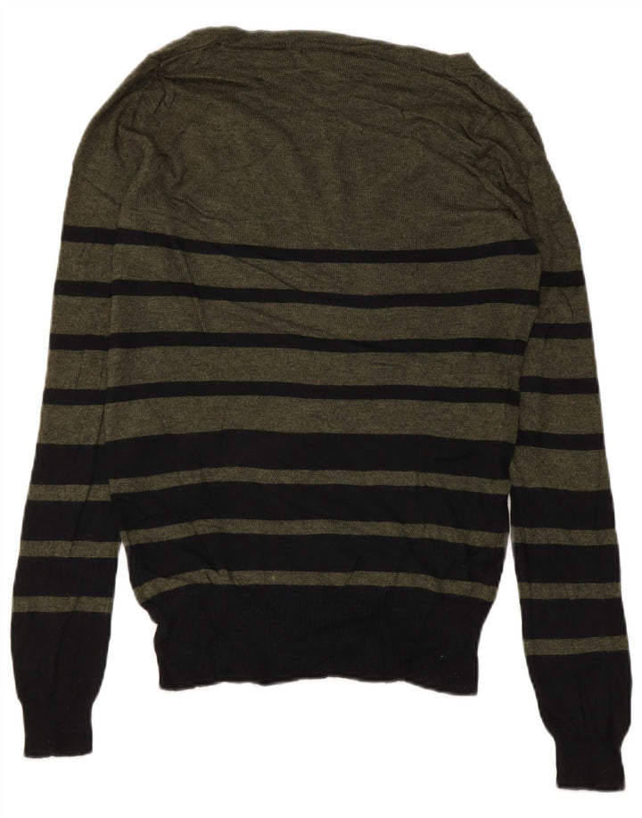 MOSSIMO Pull col V pour femme UK 6 XS Nylon rayé kaki