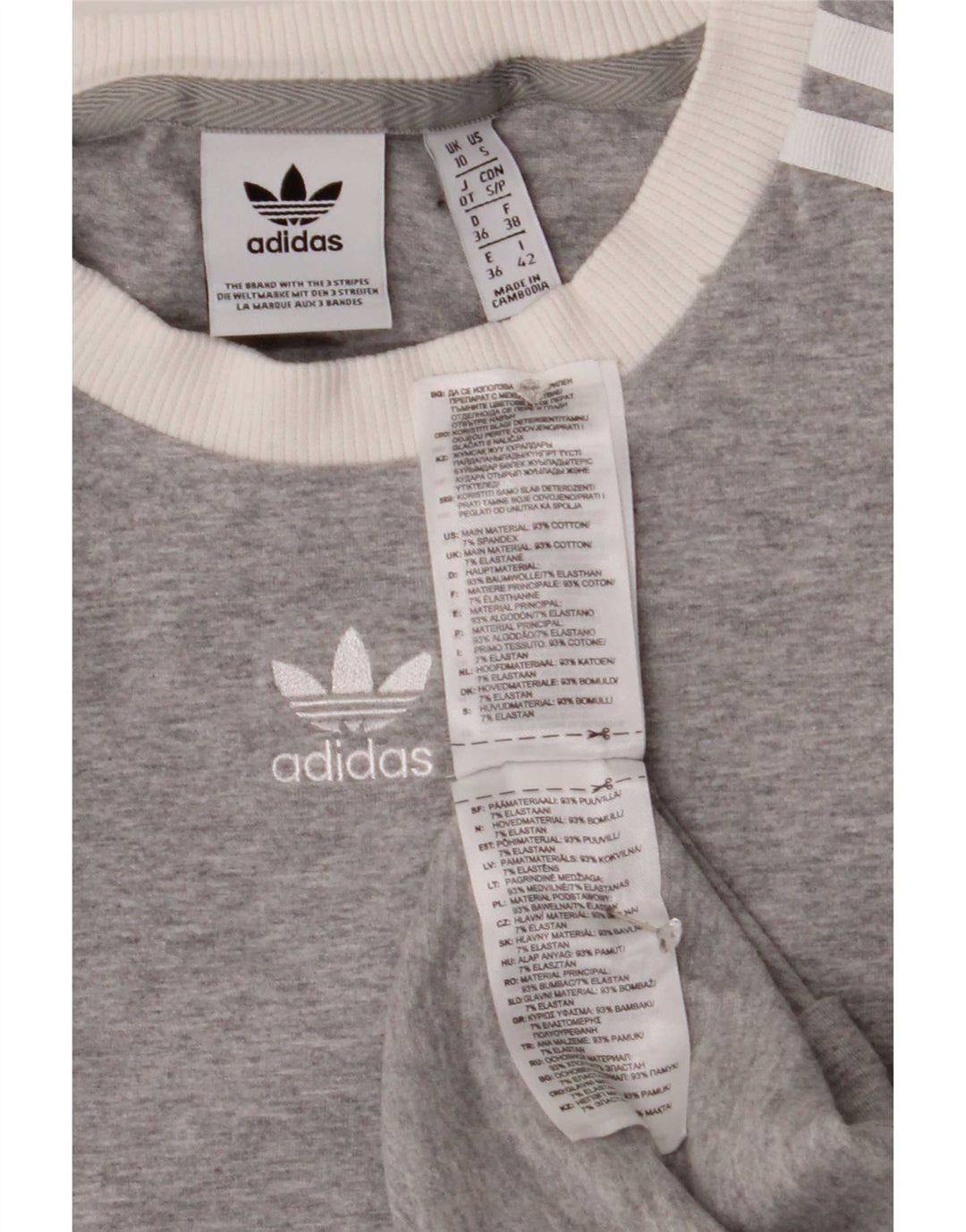 Adidas Haut à manches longues pour femme UK 10 Petit Gris Coton