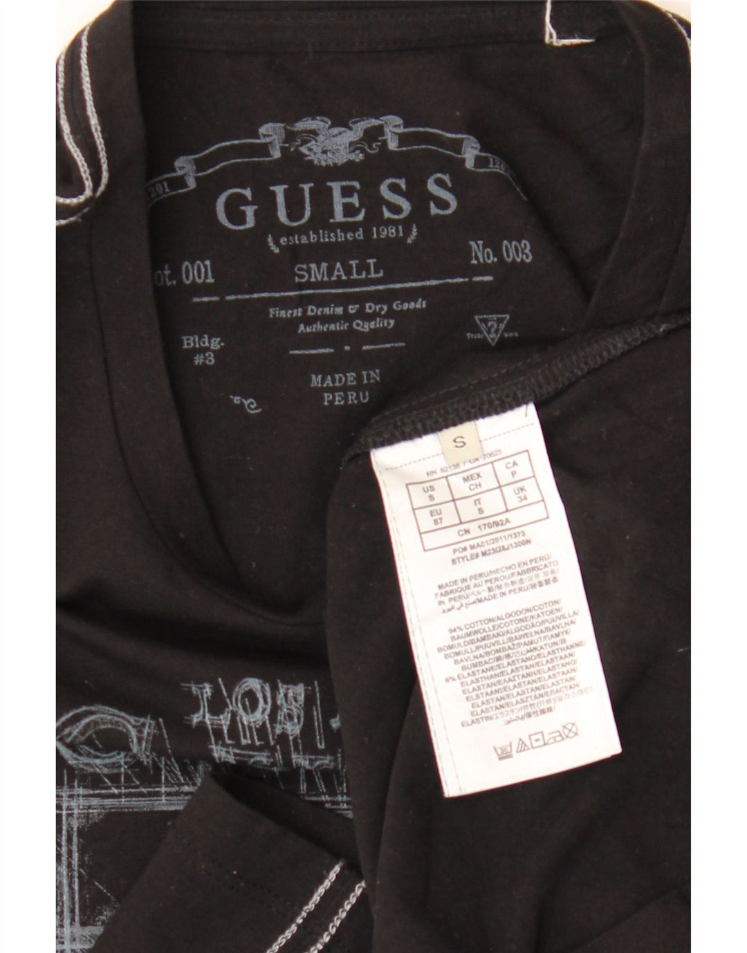 Guess Haut graphique à manches longues pour hommes, petit coton noir
